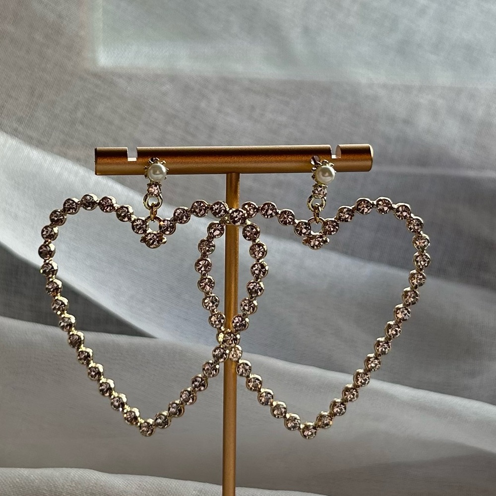 Gold‎ Heart-Shaped Crystal Earrings